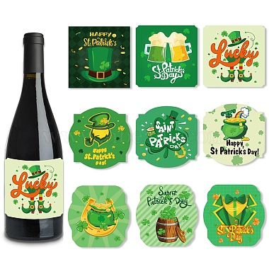 9 Sheets Saint Patrick's Day Theme Paper Self Adhesive Clover Label Stickers(PW-WG62371-01)-2