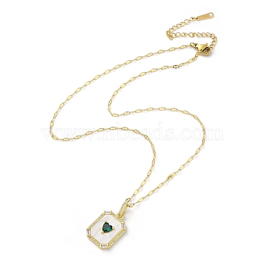 Rectangle with Heart Brass with Rhinestone Pendant Necklaces(NJEW-Z026-05G)-2