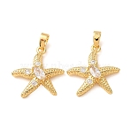 Brass Micro Pave Clear Cubic Zirconia Pendants, Starfish Charms, Real 18K Gold Plated, 18.5x18x4mm, Hole: 2.5x4mm(CU-CBAA8E2-01G)