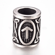 304 Stainless Steel European Beads, Large Hole Beads, Column with Runes/Futhark/Futhor, Antique Silver, 13.5x10mm, Hole: 6mm(OPDL-G010-07AS-06B)