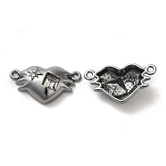 Alloy Connector Charms, Heart Links with Glass, Lead Free & Cadmium Free, Gunmetal, Clear, 12x21.5x5.5mm, Hole: 1.4mm(PALLOY-K001-076P-02)