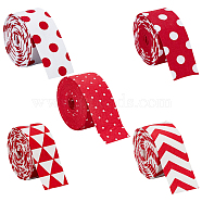 5Pcs 5 Styles Double Sided Polyester Ribbons, Jacquard Ribbon, Tyrolean Ribbon, Garment Accessories, Arrows & Polka Dot & Triangle Pattern, Red, Mixed Patterns, 1 inch(25mm), about 2.19 Yards(2m)/pc, 1pc/style(OCOR-BC0005-43)