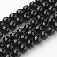 Natural Black Onyx Beads Strands, Round, Grade A, Dyed & Heated, 8~8.5mm, Hole: 1mm, about 45~47pcs/strand, 14.9 inch(38cm)(G-G735-60-8mm-A)
