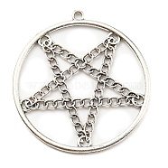 Plated Alloy Pendants, Hollow Five-Pointed Star, Antique Silver, 47x44x2mm, Hole: 2.1mm(PALLOY-D020-09AS)