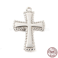 Rhodium Plated 925 Sterling Silver Pendants, Cross Charms, with S925 Stamp, Real Platinum Plated, 18x12.5x2mm, Hole: 1mm(STER-Q190-08P)