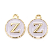 Golden Plated Alloy Charms, Cadmium Free & Lead Free, with Enamel, Enamelled Sequins, Flat Round with Letter, White, Letter.Z, 14x12x2mm, Hole: 1.5mm(X-ENAM-S118-01Z)