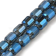 Electroplate Transparent Glass Beads Strands, Faceted, Column, Blue, 5.5x4mm, Hole: 1mm, about 75pcs/strand, 15.55~15.67 inch(39.5~39.8cm)(GLAA-C029-02A-01)
