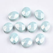 Spray Painted Acrylic Beads, Rubberized Style, Faceted, Oval, Pale Turquoise, 10.5x8.5x5.5mm, Hole: 1.5mm, about 1433pcs/405g(MACR-T037-08C)