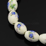 Handmade Flower Printed Porcelain Oval Beads Strands, Royal Blue, 16x11mm, Hole: 3mm, about 23pcs/strand, 14 inch(PORC-L005-B-11)
