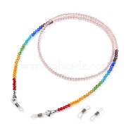 Chakra Eyeglasses Chains, Neck Strap for Eyeglasses, with Faceted Rondelle Transparent Glass Beads and 304 Stainless Steel Lobster Claw Clasps, Pink, 27.95 inch(71cm)(AJEW-EH00089-04)