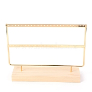 Two Layer Iron Earring Display, Jewelry Display Rack, with Wood Findings Foundation, BurlyWood, 27.1x6.9x20cm(DIY-I047-05C)