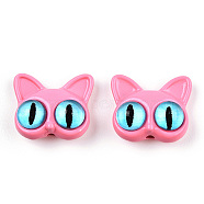 Spray Painted Alloy Beads, with Glass Eye, Cat Head, Hot Pink, 14x16.5x7mm, Hole: 1.5mm(PALLOY-K001-19C)