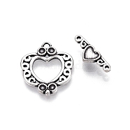 Jewelry Clasps, 925 Sterling Silver Ring Toggle Clasps, with S925 Stamp, Heart, Antique Silver, 17x15x1.5mm, Hole: 1.5mm, Bar: 5mm wide, 14mm long, 1mm thick, hole: 1.4mm(STER-T007-80AS)