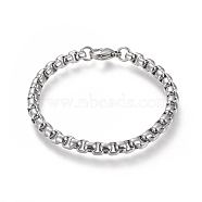 304 Stainless Steel Box Chain Bracelets, with Lobster Claw Clasps, Stainless Steel Color, 19.4cm(7-5/8 inch)(BJEW-I288-01P)