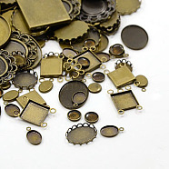 Brass Cabochon Settings, Mixed Shapes, Nickel Free, Antique Bronze, 5~47x5~32x1~3mm, Tray: 4~41x4~31mm(X-KK-MSMC015-01AB-NF)