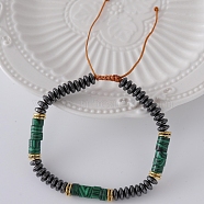 Hip Hop Style Synthetic Malachite Braided Bracelets, Adjustable Electroplated Synthetic Non-Magnetic Hematite Beaded Bracelets for Men, (FC4703-2)