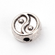 Zinc Alloy Beads, Flat Round with YinYang, Antique Silver, 8.5x4mm, Hole: 1.6mm(PALLOY-TAC0023-09AS)