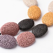 Natural Lava Rock Beads Strands, Dyed, Flat Oval, Mixed Color, 32~33x24~25x7.5~9mm, Hole: 2mm, about 12pcs/strand, 16 inch(G533-10)