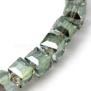 Electorplated Glass Beads, Rainbow Plated, Faceted, Cube, Dark Sea Green, 7x7x7mm, Hole: 1mm(EGLA-E006-1M)