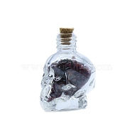 Natural Garnet Diaplay Decorations, Reiki Energy Stone Chip Skull Shaped Wishing Bottle, 35x44mm(DJEW-PW0009-027G)