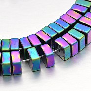 Cube Electroplate Non-magnetic Synthetic Hematite Beads Strands, Rainbow Plated, 6x6x3mm, Hole: 1mm, about 123pcs/strand, 15.3 inch(G-P110-01C)