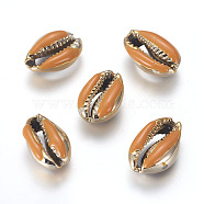 Electroplated Cowrie Shell Beads, with Enamel, Undrilled/No Hole Beads, Golden, Gold, 18~22x13~15x7~8mm(BSHE-G019-01G-A)