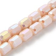 Electroplate Glass Beads Strands, Opaque Solid Color, AB Color Plated, Faceted, Column, PeachPuff, 6x7~7.5mm, Hole: 1mm, about 72~73pcs/strand, 21.06~21.14''(53.5~53.7cm)(EGLA-D030-06B)