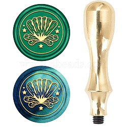 DIY Scrapbook, Brass Wax Seal Stamp and Handle Sets, Shell Pattern, Golden, 87x20mm, Stamp: 2.55cm(AJEW-WH0105-09W)