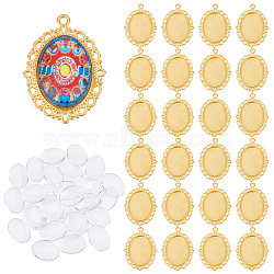 Elite DIY Blank Oval Pendant Making Kit, Including Tibetan Style Alloy Pendant Cabochon Settings, Glass Cabochons, Golden, 60Pcs/box(DIY-PH0020-84)