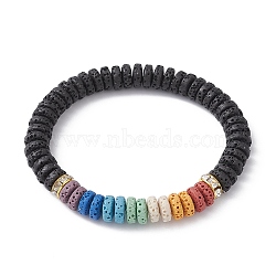 Dyed Natural Lava Rock Disc Beaded Stretch Bracelets for Women, Colorful, Inner Diameter: 2-1/8 inch(5.3cm)(BJEW-JB09669)