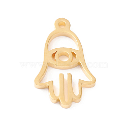 201 Stainless Steel Pendants, Manual Polishing, Hamsa Hand/Hand of Miriam with Eye PVD Vacuum Plating, Real 18K Gold Plated, 17x11x1.5mm, Hole: 1.2mm(STAS-F231-032G)