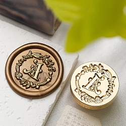 Golden Tone Wax Seal Brass Stamp Head, Flower with Letter Pattern, for Wax Seal Stamp, Letter A, 24x14mm, Inner Diameter: 7mm(DIY-B079-01G-A)