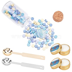 CRASPIRE DIY Scrapbook Making Kits, Including Sealing Wax Particles, Iron Handle Wax Sealing Stamp Melting Spoon, Iron Wax Sticks Melting Spoon and Paraffin Candles, Mixed Color, 0.9x0.5cm, 164cs/set(DIY-CP0004-23A)