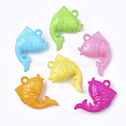 Opaque Acrylic Pendants, Fish, Mixed Color, 44x31.5x16mm, Hole: 3mm, about 90pcs/500g(SACR-S301-02)