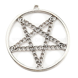 Plated Alloy Pendants, Hollow Five-Pointed Star, Antique Silver, 47x44x2mm, Hole: 2.1mm(PALLOY-D020-09AS)