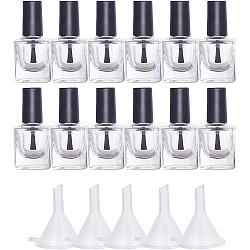 BENECREAT Transparent Glass Nail Polish Empty Bottle, with Brush, Mini Transparent Plastic Funnel Hopper, Clear, Empty Bottle: 2.8x2.8x6.05cm, 10ml/bottle, 12pcs/box,
 Funnel Hopper: 37x6~37mm, Hole: 2mm, 5pcs/box(MRMJ-BC0001-47-10ml)