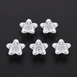 Flower ABS Plastic Imitation Pearl Bead Caps, AB color Plated, 5-Petal, Creamy White, 13.5x13.5x7mm, Hole: 1.2mm, about 2070pcs/500g(OACR-T006-40A)