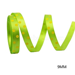 Easter Theme Polyester Satin Ribbon, Single Face Printed Ribbon, Flat, Green Yellow, Polka Dot Pattern, 3/8 inch(9mm), 10 yards/roll(EAER-PW0001-208G)