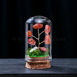 Natural Carnelian Display Decorations, Miniature Plants, with Glass Cloche Bell Jar Terrarium and Cork Base, Tree, 30x57mm(G-PW0004-25D)