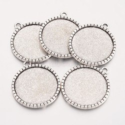 Tibetan Style Flat Round Alloy Pendant Cabochon Settings, Cadmium Free & Lead Free, Antique Silver, Tray: 25mm, 32x28.5x2.5mm, Hole: 3mm(X-TIBEP-Q049-19AS-RS)