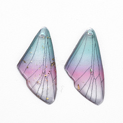 Transparent Resin Pendants, with Gold Foil, Insects Wing, Turquoise, 24.5x11.5x2mm, Hole: 1mm(RESI-Q216-001E)