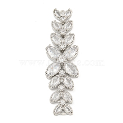 Brass Pave Clear Cubic Zirconia Flower with Leaf Links Connector Charms, Long-Lasting Plated, Lead Free & Cadmium Free, Platinum, 50x15x5mm, Hole: 1mm(KK-P277-52P-01)