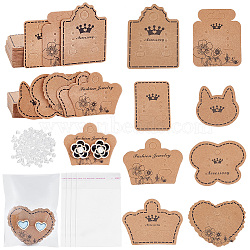 Elite 112Pcs 8 Styles Paper Earring Display Cards, Heart & Cat & Butterfly Shape with Word & Crown Pattern, with 112Pcs Plastic Ear Nuts and 112Pcs OPP Cellophane Bags, Peru, Card: 3.7~5.8x3.2~4.6cm, 14pcs/style(CDIS-PH0001-54)