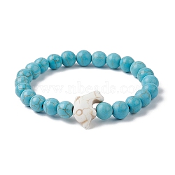 Synthetic Turquoise Dolphin Beaded Stretch Bracelets, Inner Diameter: 2-1/8 inch(5.3cm)(BJEW-JB09830-01)