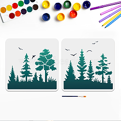 US 1 Set Forest Theme PET Hollow Out Drawing Painting Stencils, with 1Pc Art Paint Brushes, for Acrylic Painting Watercolor Oil Gouache, Tree Pattern, Painting Stencils: 300x300mm, 2 styles, 1pc/style(DIY-MA0001-42A)