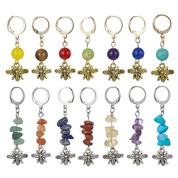 Alloy Bees Pendant Decoration, with Natural & Synthetic Gemstone Bead and 304 Stainless Steel Clasp, Mixed Color, 40~53mm, 14 style, 1pc/style, 14pcs/set
