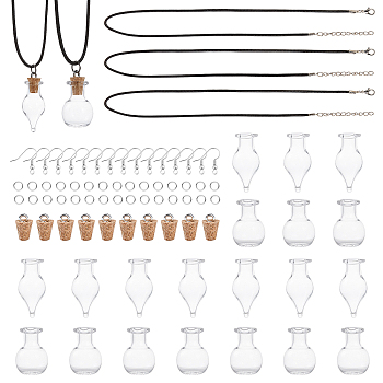 90Pcs DIY Glass Wishing Bottle Jewelry Sets Kits, Including 2 Styles Pendants, Waxed Cotton Cord, Brass Earring Hooks and Iron Jump Rings, Platinum