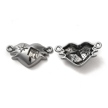 Alloy Connector Charms, Heart Links with Glass, Lead Free & Cadmium Free, Gunmetal, Clear, 12x21.5x5.5mm, Hole: 1.4mm