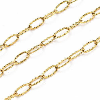 304 Stainless Steel Wave Cable Chains, Soldered, with Spool, Real 18K Gold Plated, 6.5x2.5x0.5mm, 10m/roll