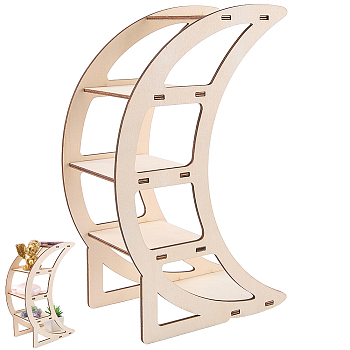 4-Tier Moon Wood Display Stands for Gemstone Ornaments, Jewelry Cosmetic, PapayaWhip, 16x9.9x27.8cm